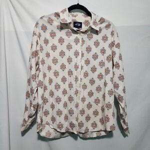 Dockers White/Cream W Pattern 100% Cotton Button Up Shirt. Size Large.